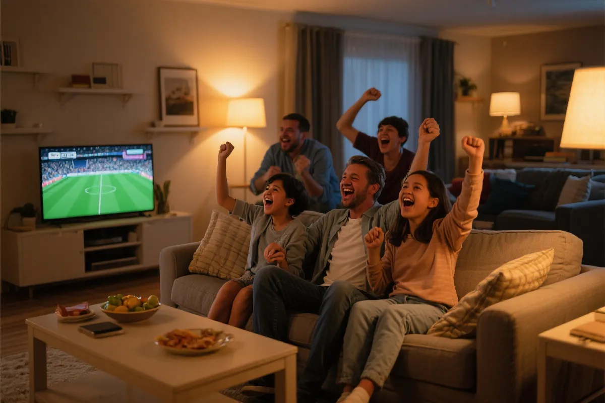 家庭聚会客厅里跨时区观看比赛