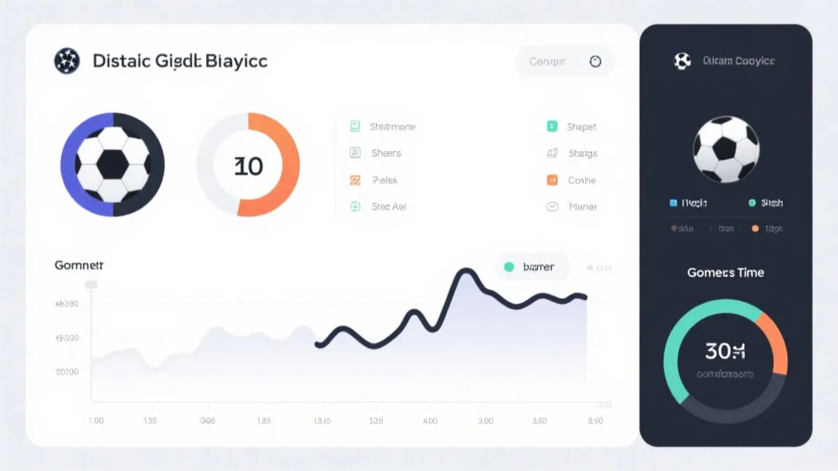 数据面板风格的足球比赛统计图：射门、射正、控球率与进球分布